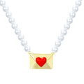 Fashion Red Heart Love Envelopment Pendant Pearl Chain Choker Necklace 18K Gold Envelope Necklace for Valentine's Day Gift