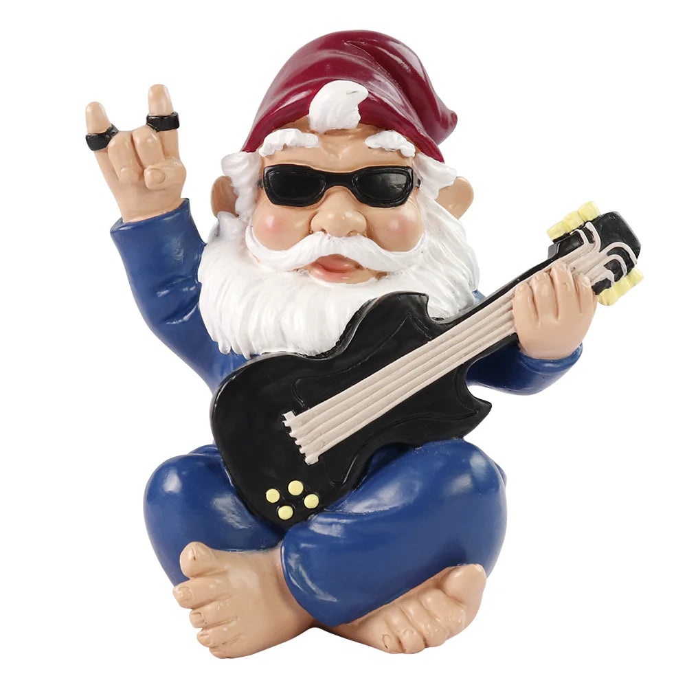 Rock Star Garden Gnome Resin Sculpture with Electric Guitar & SunglassesCool Decor for Outdoor Lawn Music Lovers Gift