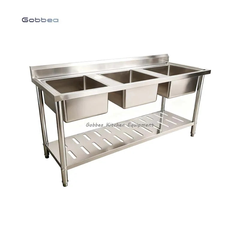 Factory Supply Stainless Steel Handmade Commercial Double Bowl Hand Wash Basin Sink with High Performance