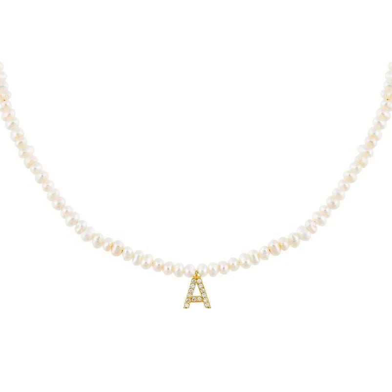 Gemnel Personalized Custom 925 Sterling Silver 18k Gold Freshwater Pearl Letter A-z Necklace