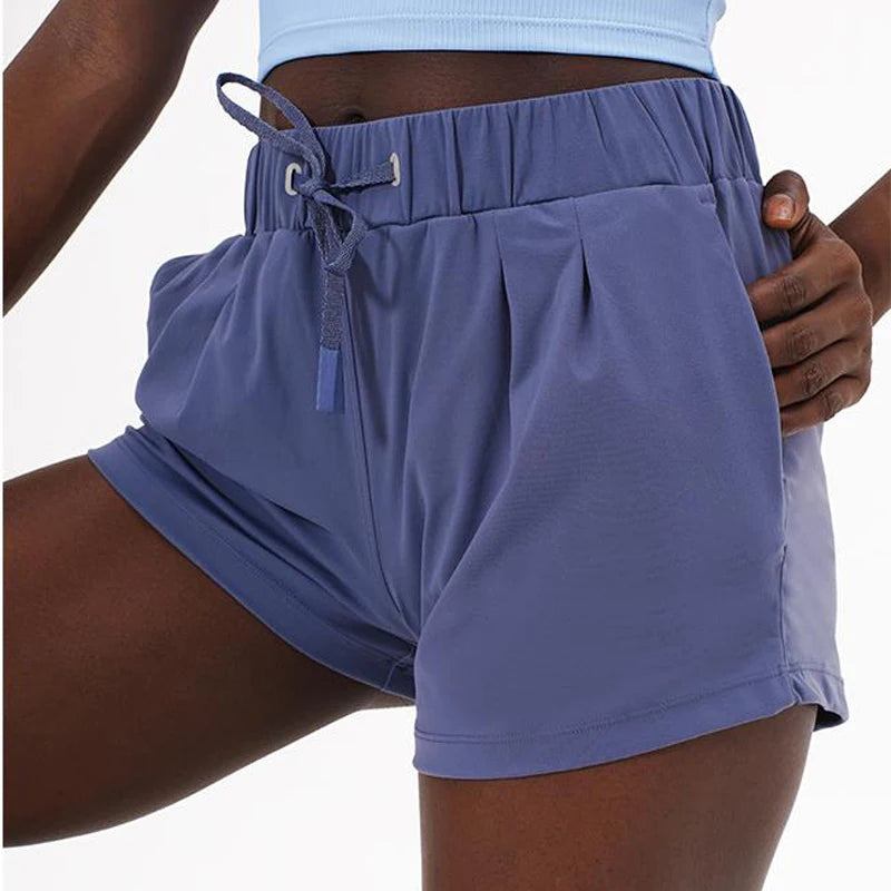 SHINBENE Loose Fit Training Gym Sport Shorts Women Waist Drawstring Running Yoga Fitness Shorts