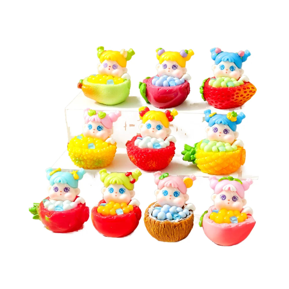 Cute Resin Ornament Micro Landscape Decoration fairy Garden Fruit Girl Miniature Toys Succulent Terrarium Figure for Blind Bags