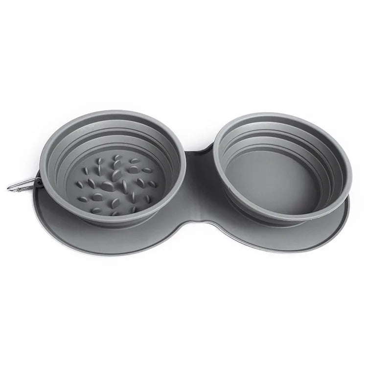 Collapsible Silicone Double Pet Bowl Dog Outdoor Slow Feeder Pet Travel Bowl Foldable Wholesale Pet Supplies Portable Dog Bowl