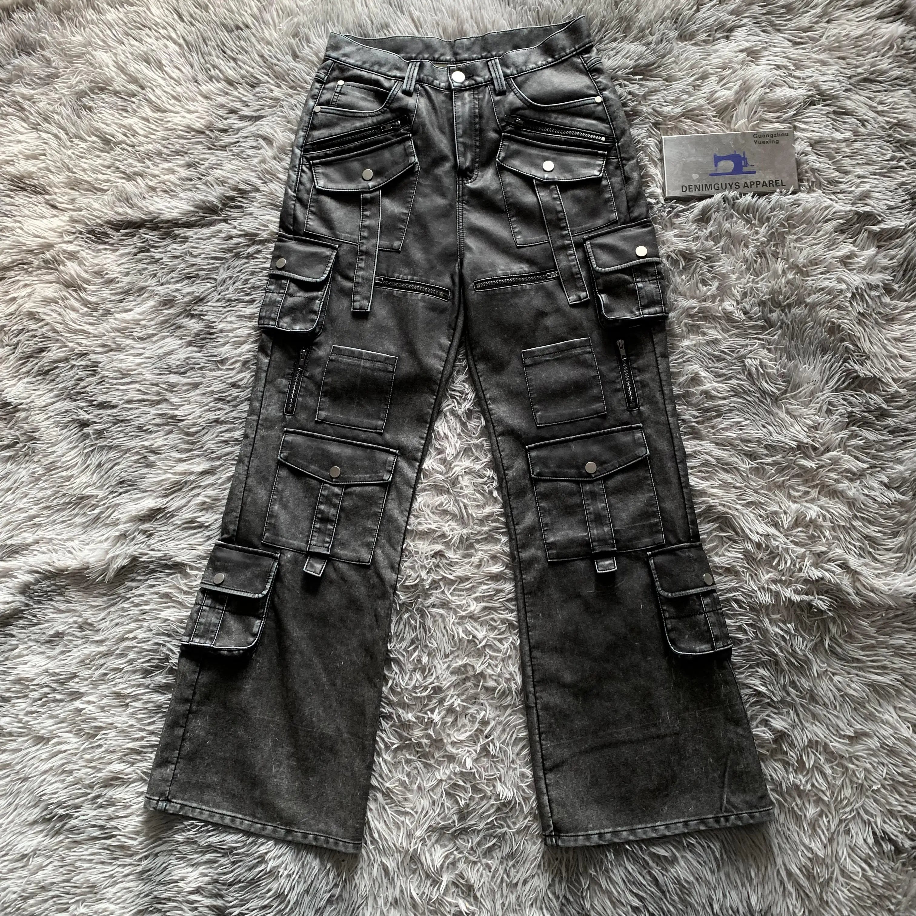 DENIMGUYS Custom Men Pu Faux Pants & Trousers Street Style Vintage Mens Leather Pants With Multiple Pockets
