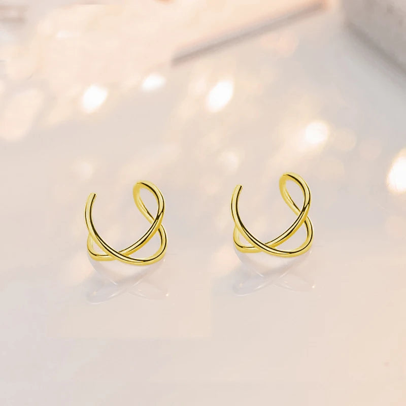 2021 Hot Sale Gold Plated Double Layer Clip on Earrings Sterling Silver X Cross No Perforation Ear Cuff Earrings Women