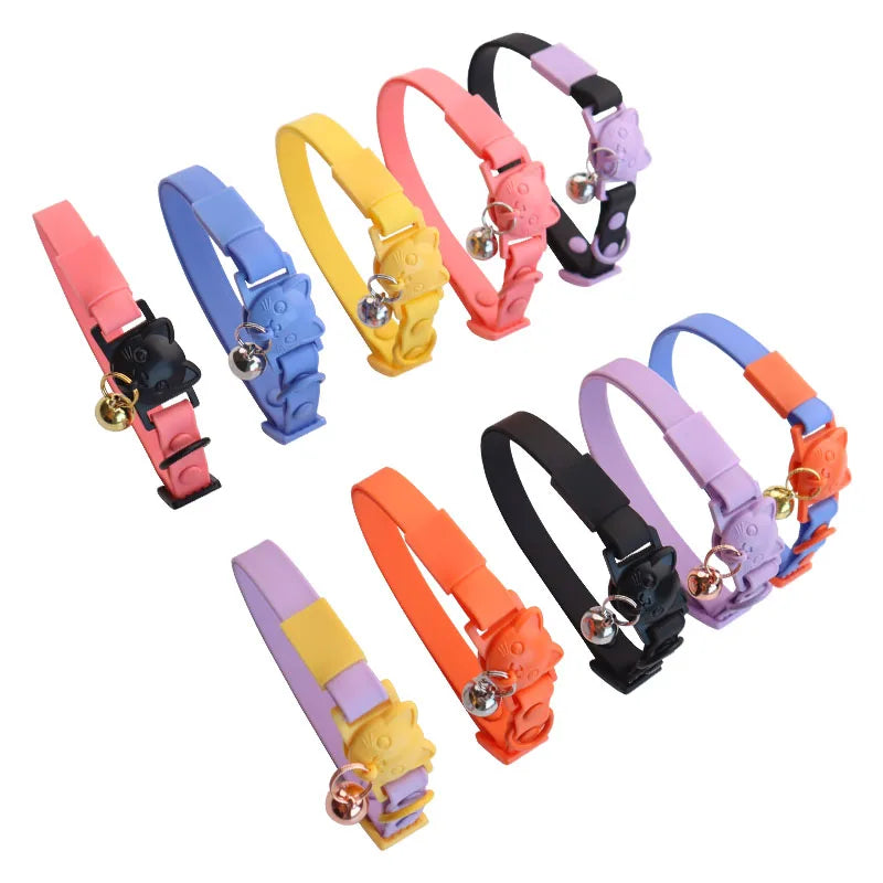 Wholesale Luxury Mini Cat Collar Soft Mix Color Adjustable Waterproof Pet Accessory Bells Rivet Decoration PVC Coated Webbing