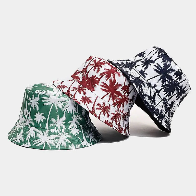 Hawaii Summer Beach Double Side Wear Reversible Sun Visor Fisherman Hat Leaf Printed Palm Tree Bucket Hat for Women Men