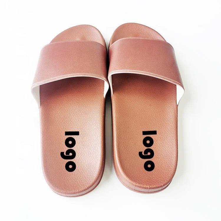Custom Logo Slippers Wholesale Slides New Design PVC Anti-Slip on Flat Men's Slides Custom Logo Sandals Footwear