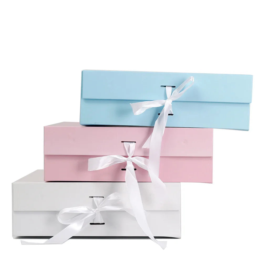 Custom Design Thicker Paper Cardboard Gift Box With Ribbon Packaging Magnetic Folding Box for Wedding Dress