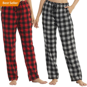 Custom Women Winter Christmas Elastic Long Waist Pijama Red Black Plaid Pajama Pants
