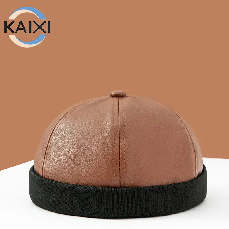 Spring Summer Casual Men Street Hip-Hop Skullcap Warm Beanie Women Yupi Retro Fashion Pu Chinese Landlord Hat
