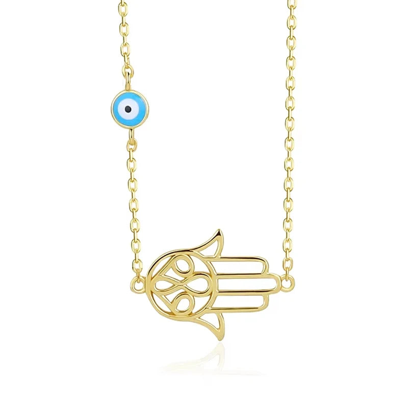 925 Sterling Silver Evil Eye Jewelry Gold Plated Fatima Hand Pendant Hamsa Necklace for Women