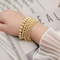 Wholesale Minimalist Black Gallstone 14k Gold Filled Beads Stackable Beaded Stretch Bracelet
