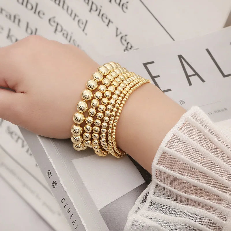 Wholesale Minimalist Black Gallstone 14k Gold Filled Beads Stackable Beaded Stretch Bracelet