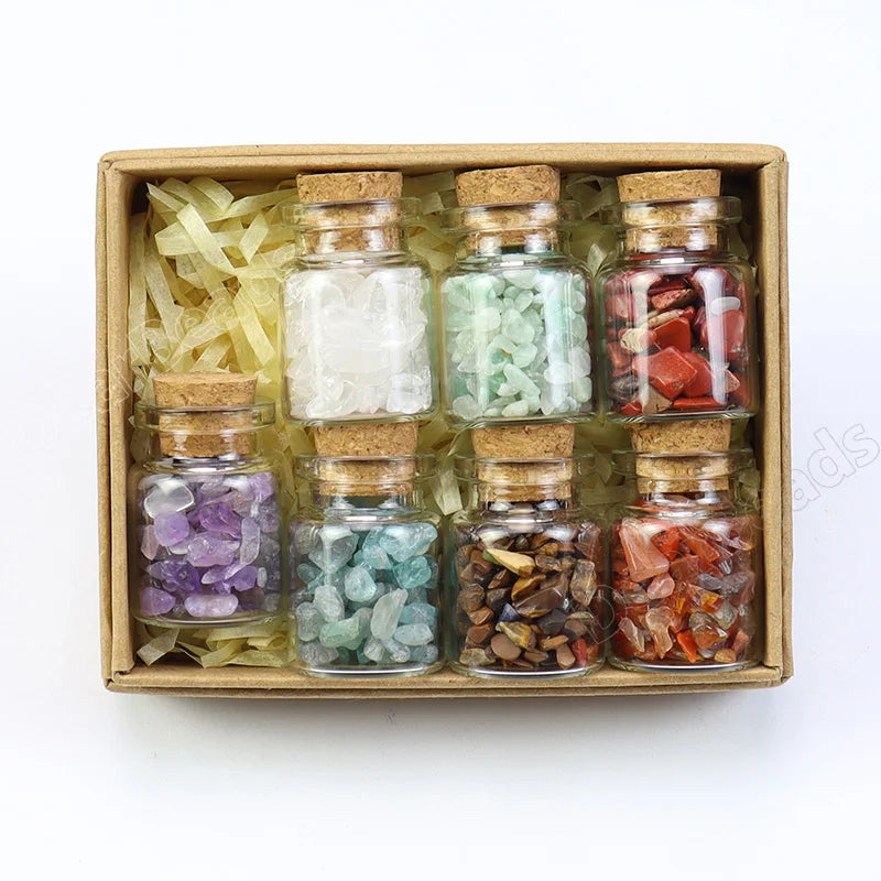Wish Bottle Healing Crystal Stone Home Decoration 7 Seven Chakras Chips Gemstone Stone Wishing Bottle Set Craft Gift Box Set
