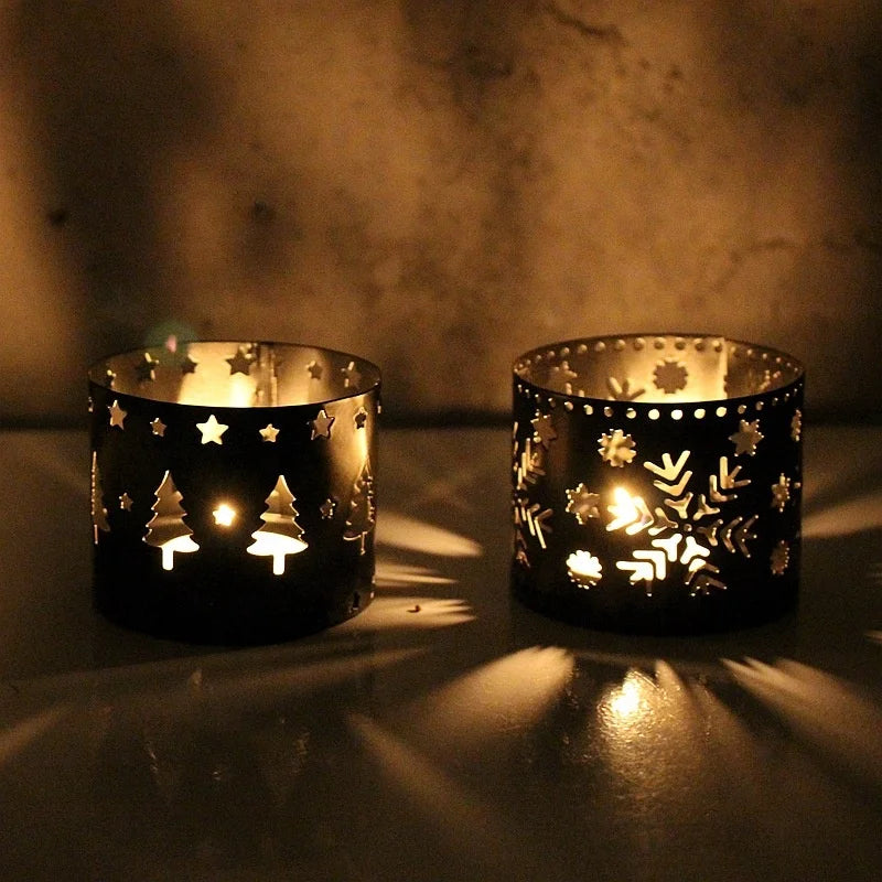 Christmas Straight Metal Candleholder Hollow Out Candlestick for Holiday Decoration Candle Holders Lanterns & Jars