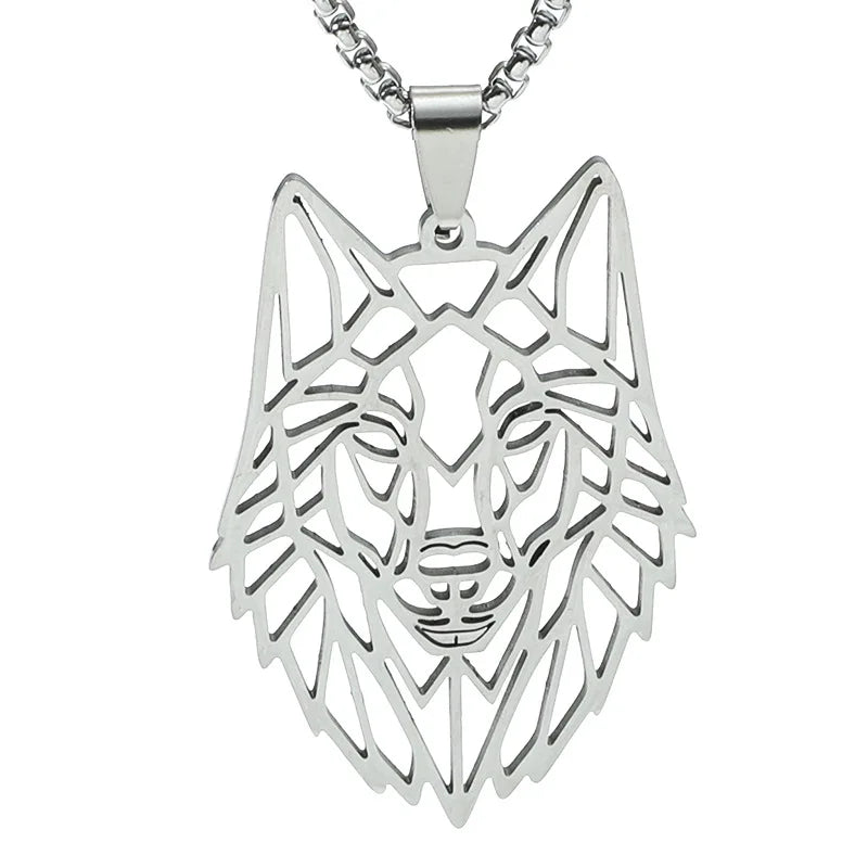 Hollow Cut Out Style Wolf Head Shape Pendant Silver Fashion Unique High Grade Stainless Steel Wolf Head Pendant Necklace for Men