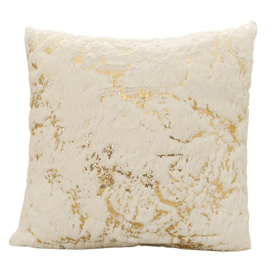 New Arrival Decorative Gold Foil Geometric Print Throw Pillow Cover Soft Fluffy Shaggy Cushion for Home or Hotel