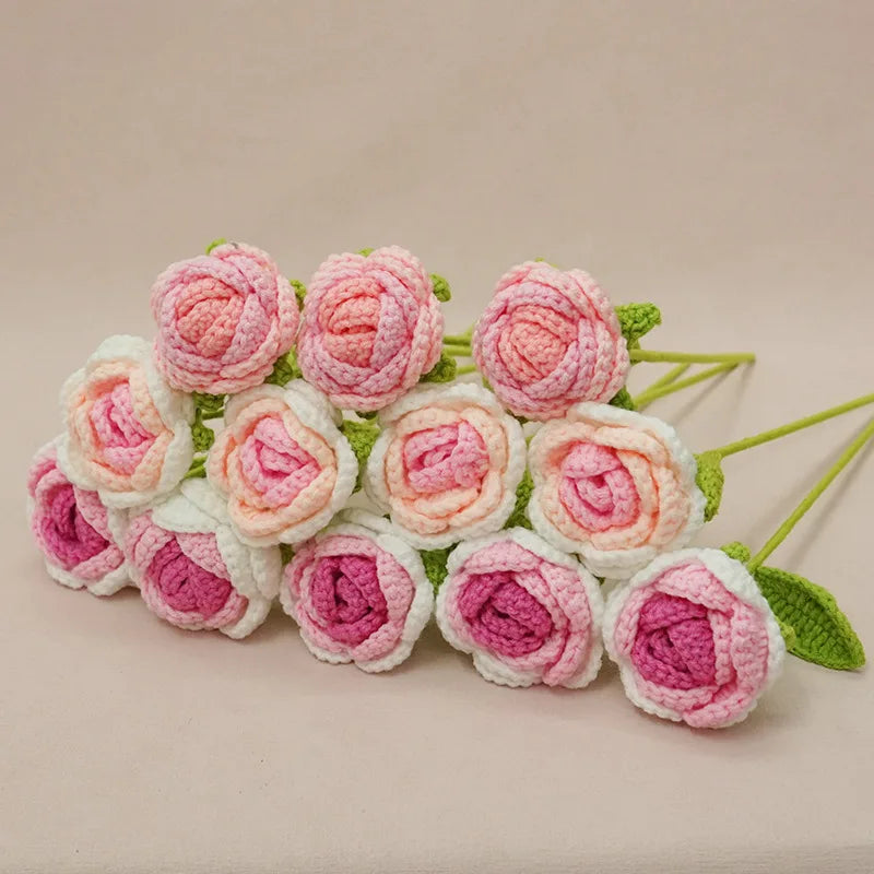 Knitted Artificial Rose Handmade Crochet Flowers for Wedding Decor