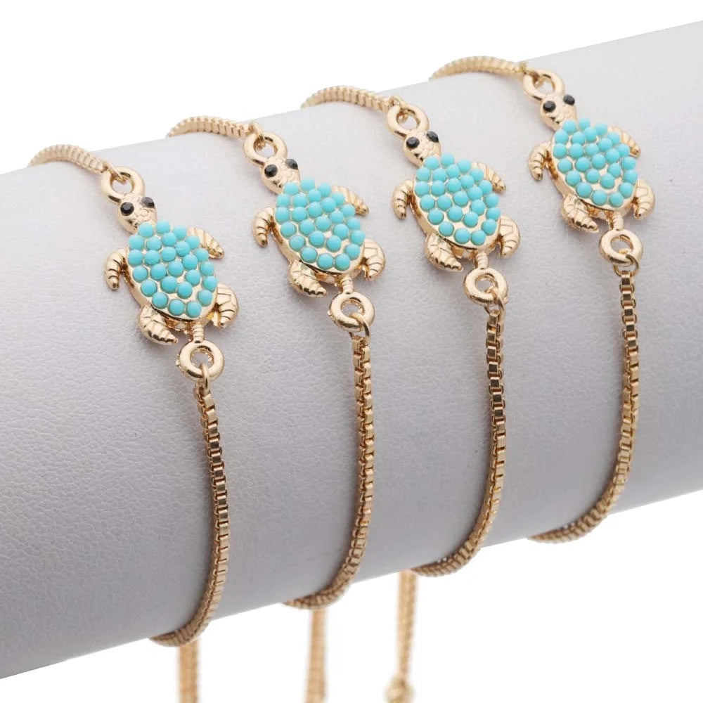 Gold Plated Turtle Charm Connector Bracelet Custom Small Animal for Gifts Parties Weddings