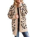 Women's 2023 Fall Winter Long Sleeves Open Front Leopard Print Knitted Sweater Cardigan Coat Outwear