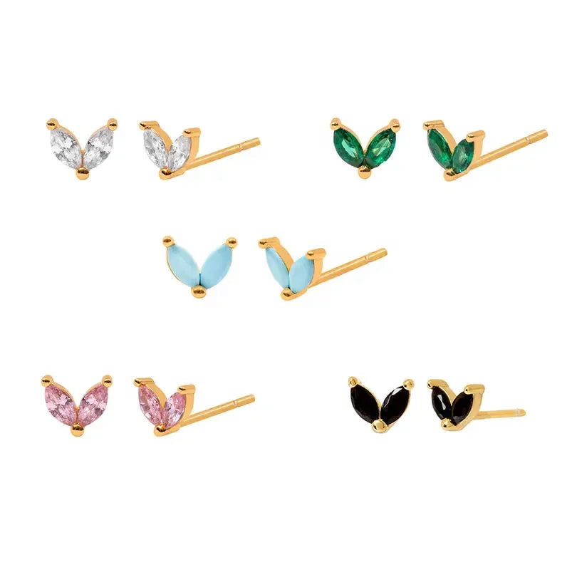 Gemnel Latest Design Brass Jewelry Manufacturer Gold Plated Brass Jewelry Minimalist Green Zircon Jewelry Stud Earrings