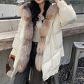 2022 Women's Winter Warm Loose Coat New Natural Real Fox Fur Collar Hooded Long White Duck Jacket Thick Outerwear Streetwear