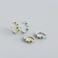 925 Sterling Silver Shiny Green Zircon No Piercing Clip Earrings for Women Party Vintage Rock Ear Cuff Jewelry Gifts