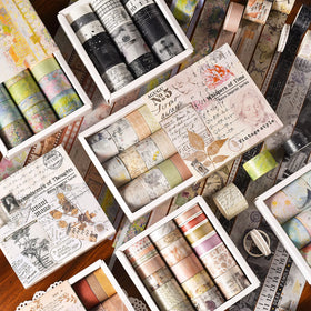 Retro Vintage DIY Washi Masking Tapes Waterproof Journal Diary Scrapbook Decorative Supplies 20 Rolls Lot Single Sided Adhesive