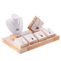 Beige Suede Simple Jewelry Store Natural Wood Microfiber Jewelry Set Display Stand Prop