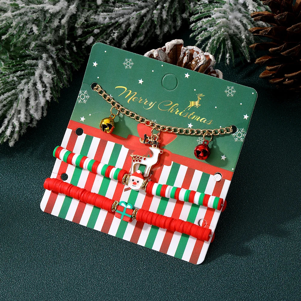 VKME 3-Piece Set of New Design Christmas Bell Christmas Tree Bracelets for Christmas