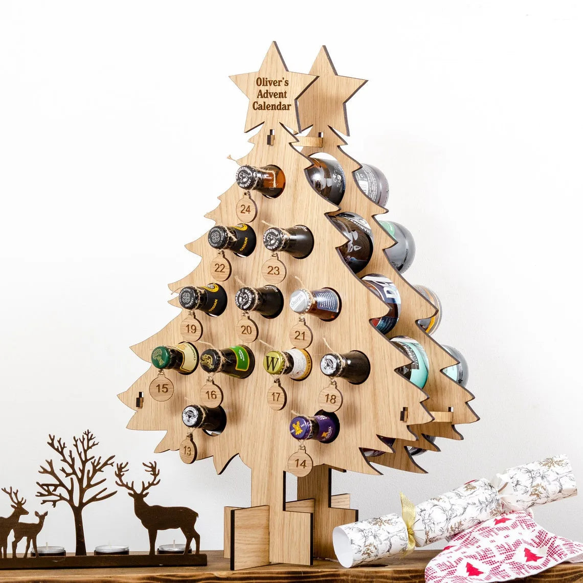 Custom Christmas Tree Beer Bottle Drinks Advent Calendar Wooden Holder for Adult Advent Calendar