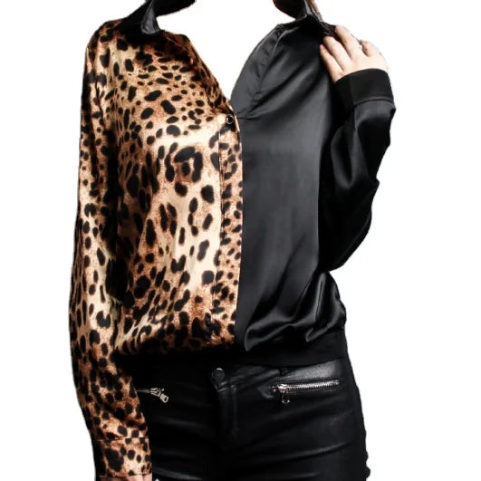 Spring Summer Loose Fashion Leopard Blouse Elegant Office Ladies Tunic Blouses