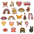 Iron on Embroidery pink Heart Bus Peace Sign rainbow Eyes Guitar Patch for  Clothes Hat Decoration