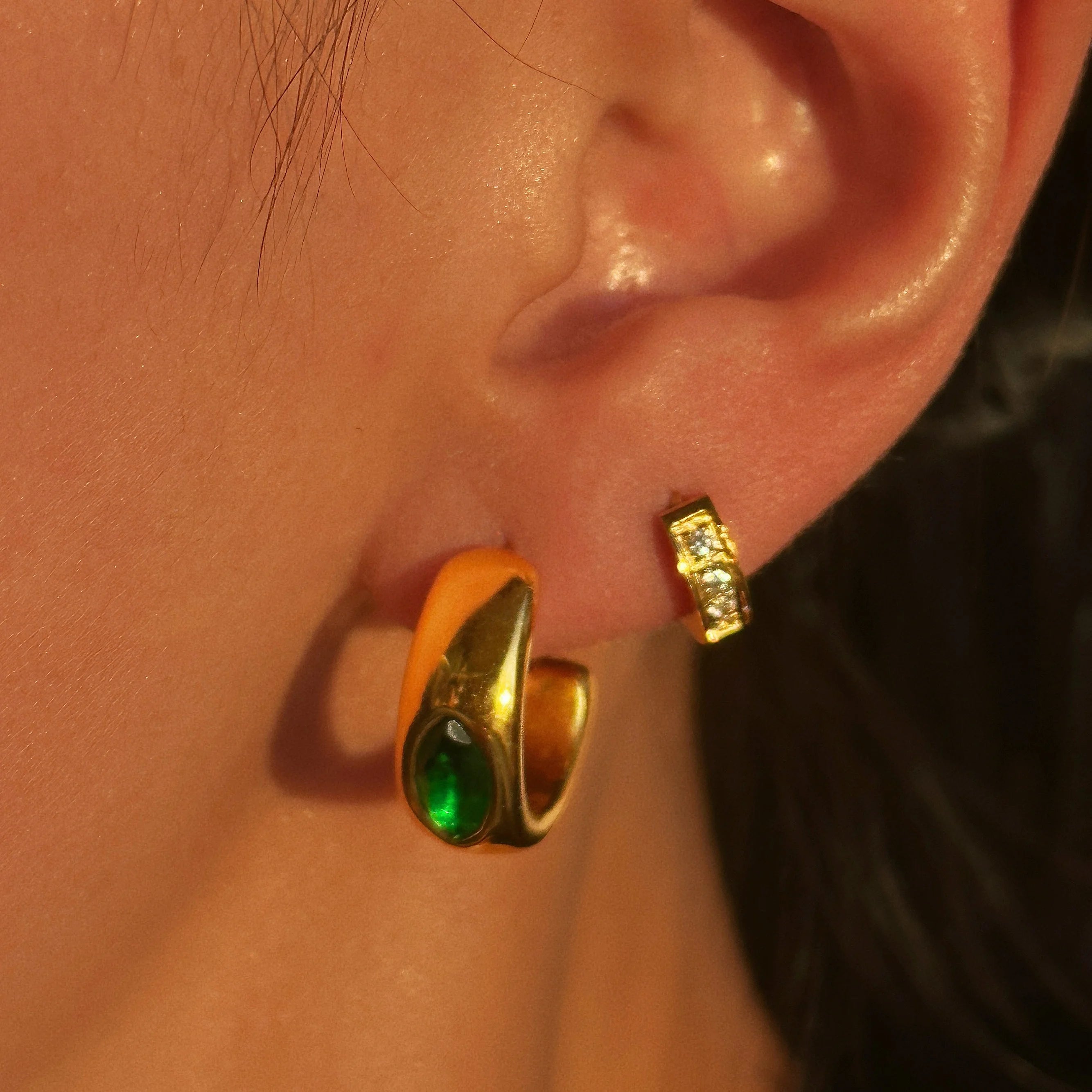 2024 Dazan New 18k Gold Plated Hypoallergenic Stainless Steel the Minimalist Banquet Korean 5a Green Zircon Earrings for Women