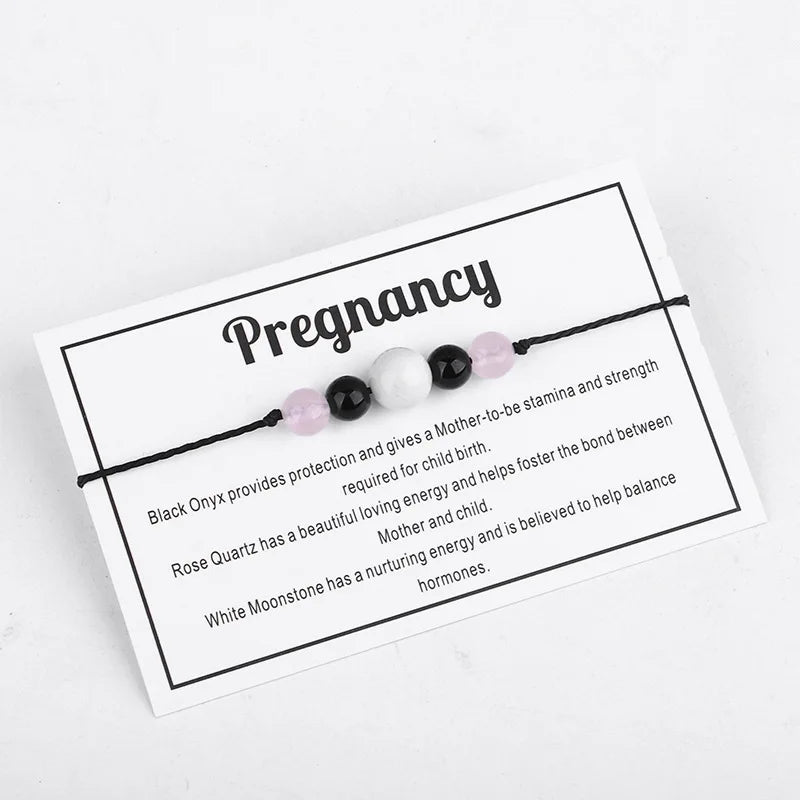 Hot Sales Natural Moonstone Rose Quartz Gemstone Mix Round Bead Stones Wax String Hand Woven Bracelets Pregnancy Women Jewelry
