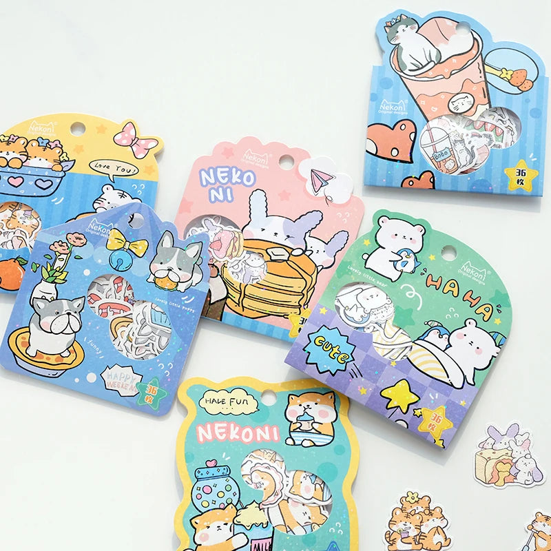 Nekoni  Animal  Journal Cat Tiger Bunny Decorative Stickers  for Paper Glitter Flake Stickers