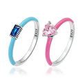 S925 Sterling Silver Colorful Candy Rings Pink Heart Blue Rectangle Zircon Stacking Ring for Women S925 Party Jewelry Gift MegaBDM