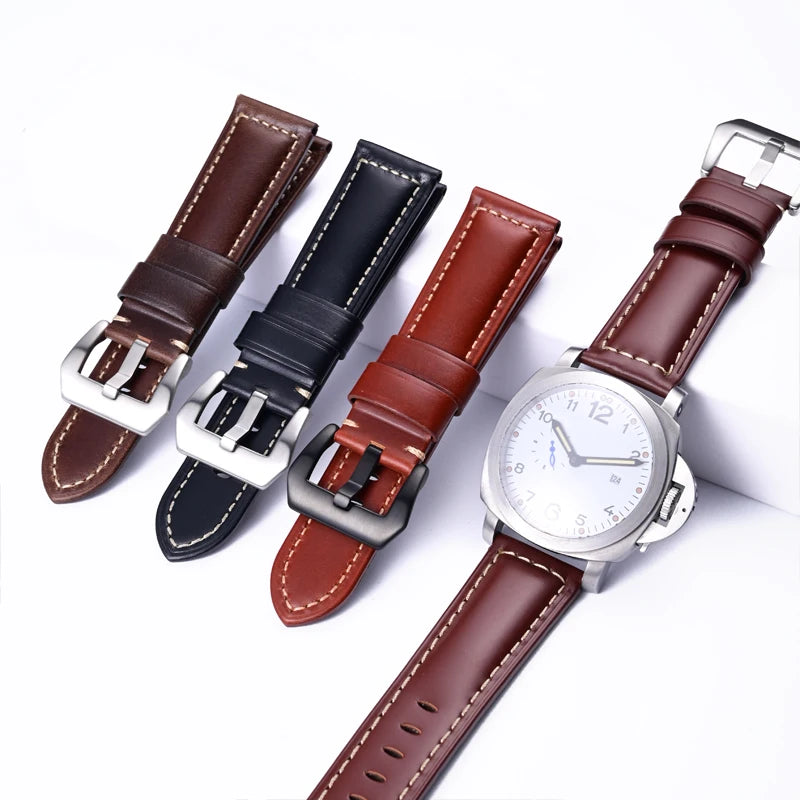 Oil Waxed Genuine Leather Watch  Straps for Panery 22mm 24mm 26mm Calfskin Leather Watch Bands Accessories in Stock