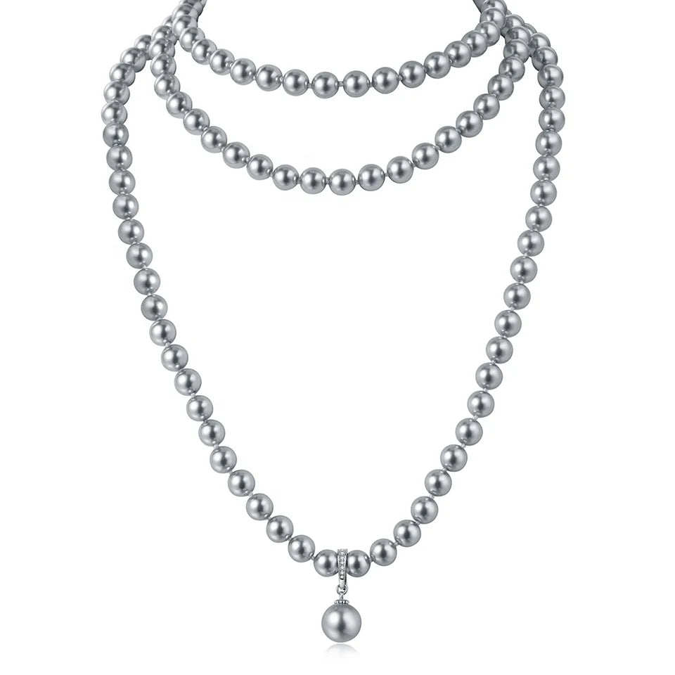 2024 New Advanced Double Layer Stacking 120cm Extra Long Shiny Gray Pearl Necklace Women Jewelry Wholesale Customized