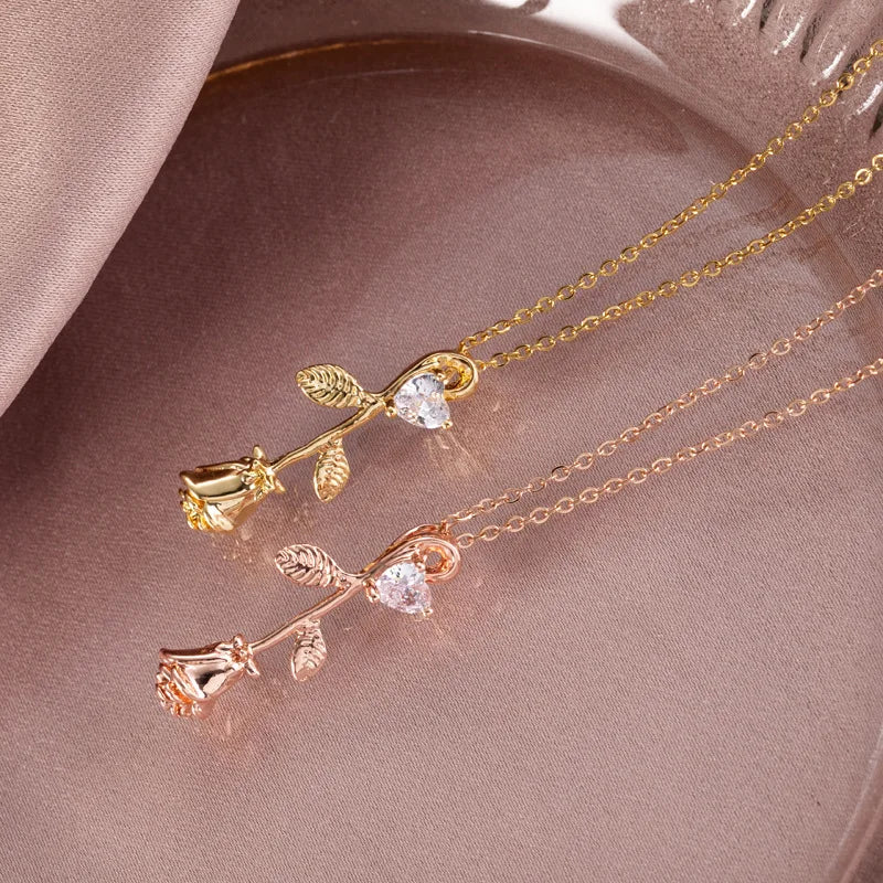 HOVANCI Valentine's Day Gifts Jewelry Stainless Steel Gold Filled Zircon Flower Heart Choker Necklace Jewelry