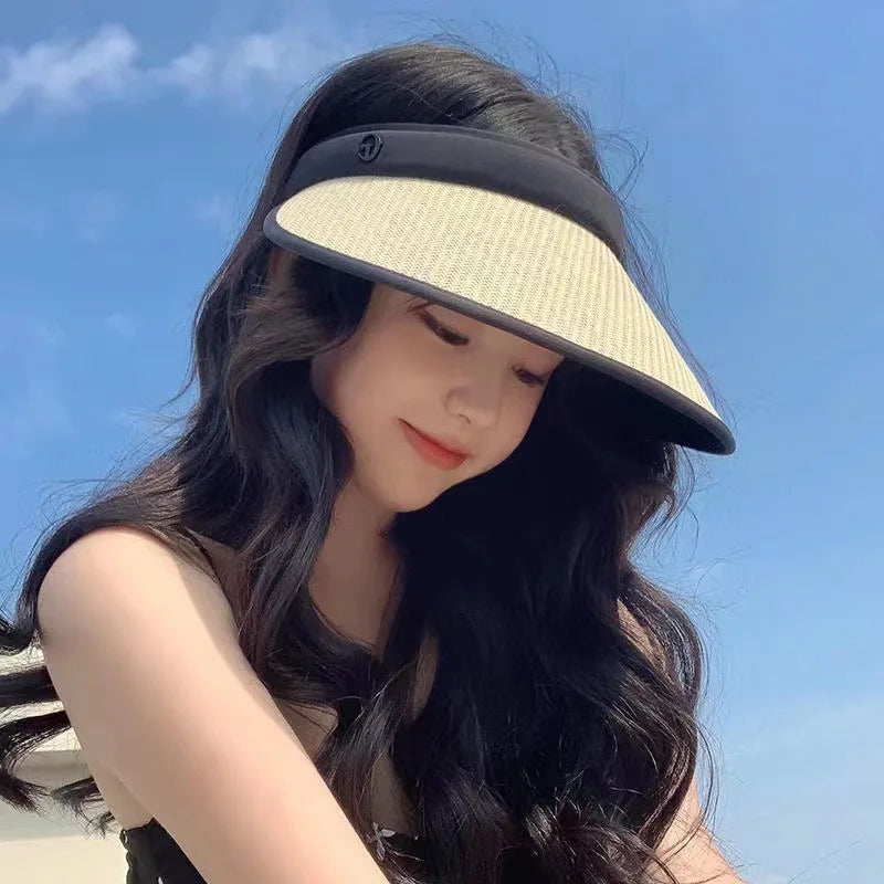 Hot Sale Summer Lady Empty Top Sun Visor Hat Summer Straw Wide Brim UV Protection Hat for Women Beach Hat