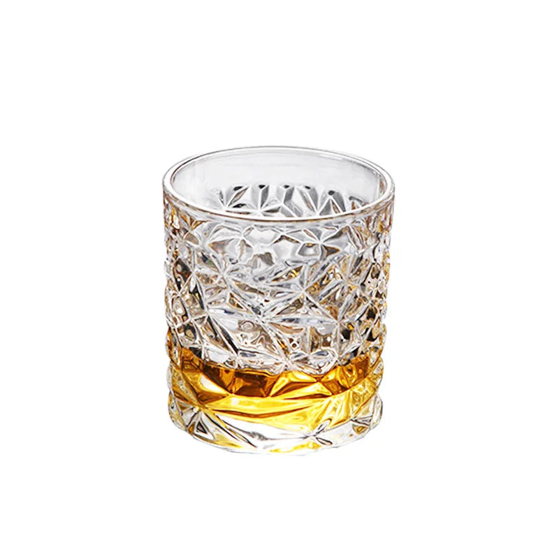 Luxury Striped Whiskey Shot Glass Set with Classical Asian Engraved Design for Bar & Special Occasions