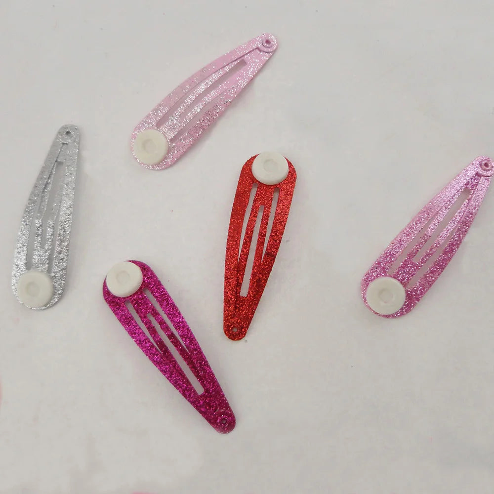 5cm Powder Metal Snap Hair Clips With Pads Bling Bling Plain Glitter Hairpins Hair Barrettes for DIY Kids Hair Accessories