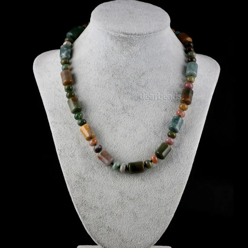 Wholesale Rondelle & Tube Gemstone Beaded Necklaces Jewelry Crystal Necklace With Alloy Findings Length 42cm 16.5" MegaBDM