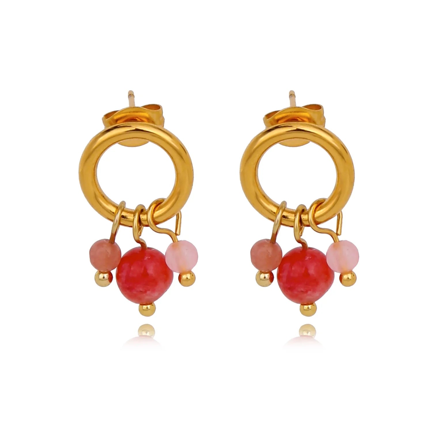 Vintage Hot-selling Trendy Red Round Bead Stainless Steel Earrings Fashion 18k Gold-plated Jewelry Titanium Steel Earrings