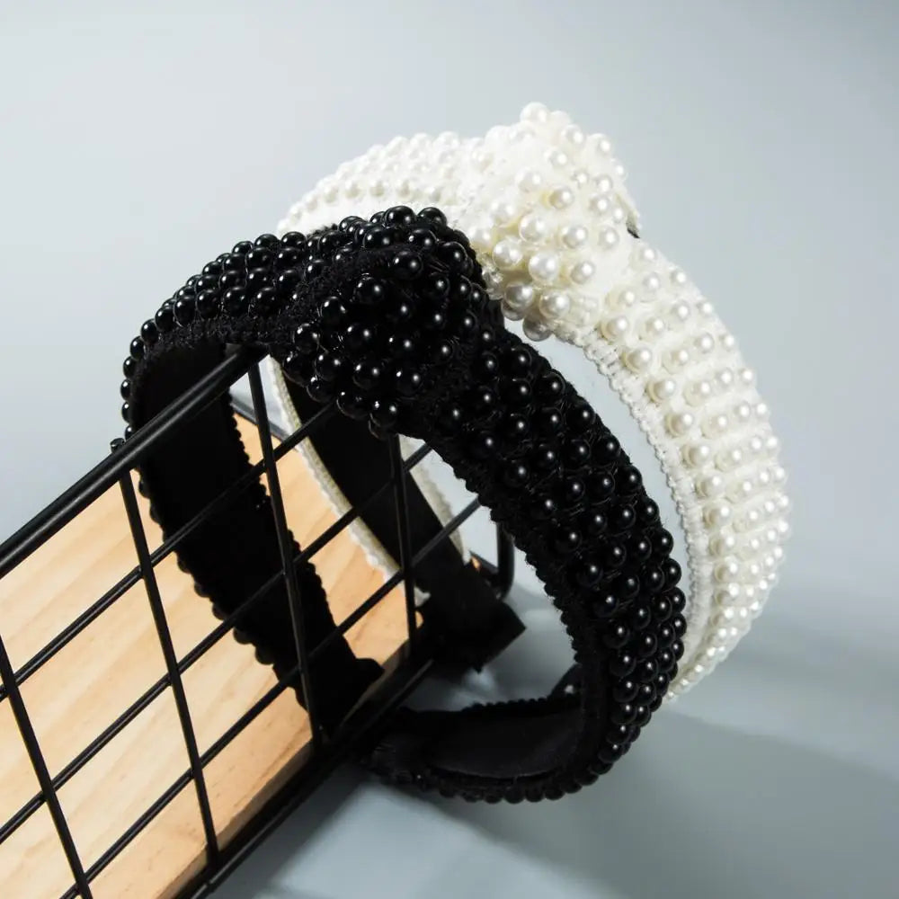 HOVANCI Girls Hairband Sweet Broadside Knitted Bowknot Pearl Headband New Arrival Hot Sale Accessory