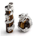 HZ New Fashion Silver Dragon Wrapped Round Ball+ Cylinder Tiger eye Gemstone Necklace Pendant Jewelry