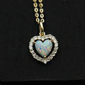 Valentine Gift 925 Sterling Silver Zircon Gold Plated Opal Heart Pendant Jewelry Necklace