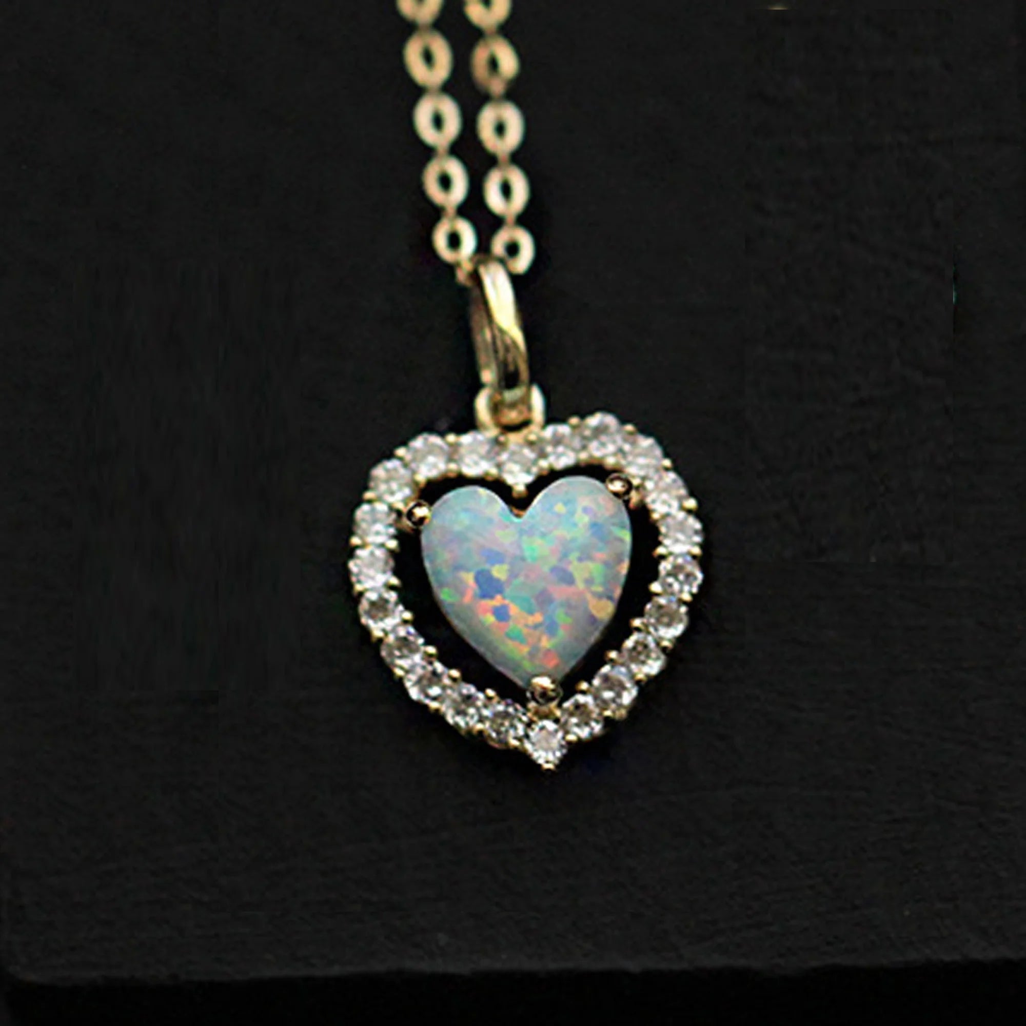 Valentine Gift 925 Sterling Silver Zircon Gold Plated Opal Heart Pendant Jewelry Necklace